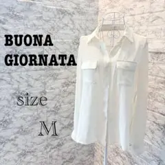【r19】BUONA GIORNATA 長袖シャツ ホワイト Mサイズ　透け感のサムネイル