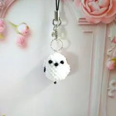 ハンドメイド ★ ビーズマスコット ストラップ ★ シマエナガ