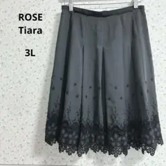 a452ローズティアラ【3L】ひざ丈スカート すそレース 刺繍 サイドファスナー