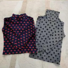 ハート柄ハイネック長袖フリース＆ドット柄タートルネック長袖ヒートテック2枚セット