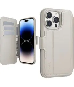 UXIMAL iphone 14 pro ケース 手帳型 レザー ベージュ
