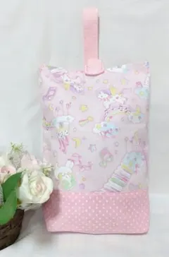 上履き入れ(ユニコーンー柄）女の子、入園入学準備グッズ、シューズ袋　裏地付き