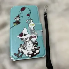 ムーミン 手帳型 iPhone11promax ストラップ付き　ミントグリーン