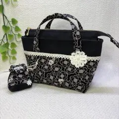 ね*】様 ハンドメイド♡手提げポーチとリュック型キーホルダー　花と猫