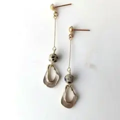 ダルメシアンジャスパー×エポチャームピアスイヤリング　ハンドメイド