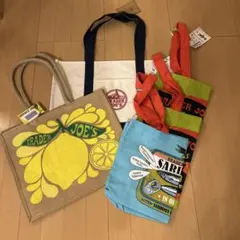 TRADER JOE'S 再利用可能エコバッグ、麻バッグ　4個セット