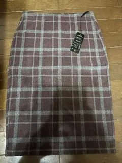 新品タグ付き チェック タイトスカート ボルドー Mサイズ 秋冬 上品 通勤