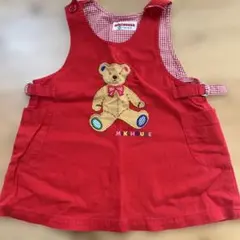 MIKI HOUSE 赤色 クマ刺繍 ワンピース 90