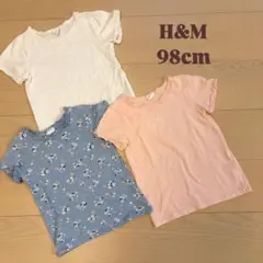 H&M Tシャツ 3枚セット 98cm ホワイト　ピンク　ブルー(花柄)のサムネイル