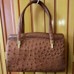 MARUUマルウハンドバック オーストリッチブラウン本革レザーがま口ハンドバッグ