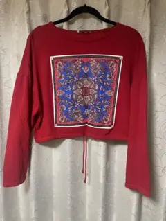 【海外購入品】ZARA、トレーナー、スウェット、トップス、赤、アート、ペイズリー