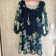花柄シフォン七分袖チュニック