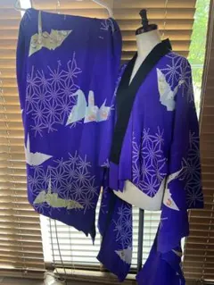 お引きずり着物 紫 梅柄 縞柄 ポリエステル 裾綿 日本舞踊衣装 歌舞伎 
