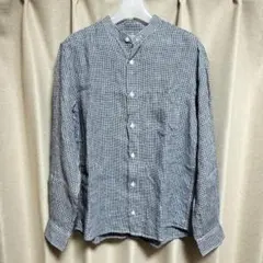MUJI メンズ フレンチリネン洗いざらしスタンドカラーシャツ