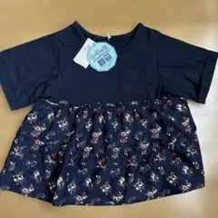 ネイビー　くるっち 切り替えフラワープリント半袖Tシャツ 120サイズ　女の子のサムネイル