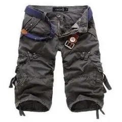 定番 七分丈クロップド カーゴ ショートパンツ 半端丈 春 夏 秋 グレー 30