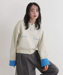 LIAN バイカラーニットカーディガン　アイボリー