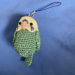 セキセイインコ編みぐるみ グリーン系 ストラップ付き