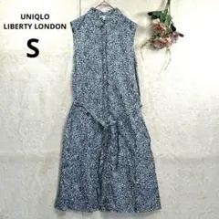 ユニクロ　リバティロンドン　花柄　シャツワンピース ノースリーブ　リネン混　S