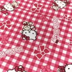 114×約45　ハローキティ チェック柄 生地　白地　オックス