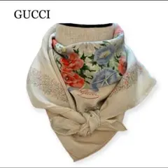 美品☆グッチ　スカーフ　フラワー 花柄 ストール ロゴ ヴィンテージ　ショール GUCCI グッチ V.ACCORNERO ヴィンテージ 大判スカーフ ストール