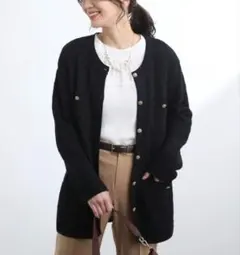 【Reflect】リフレクト 洗える ツイード見え カーディガン ネイビー