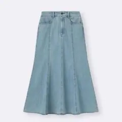 ライトデニムフレアマキシスカート(丈短め) XLサイズ