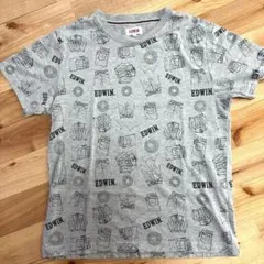 EDWIN エドウィン 総柄 Tシャツ グレー デニムイラスト サイズMのサムネイル