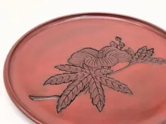 【鎌倉彫】伝統工芸品 丸盆 菓子盆 漆器 彫木 宗記 銘あり 共箱付 美品