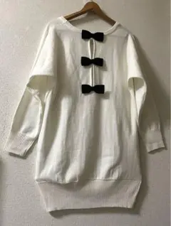 【ZIENA★美品 】後ろ身頃リボン付、浅いドルマン袖ゆったりニット チュニック