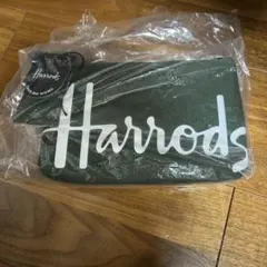 【新品未使用】Harrods ポーチ　緑　ロゴ　グリーン