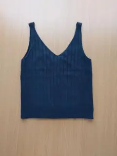 GRL ノースリーブニットキャミソール リブ編み Vネック ブラックトップス