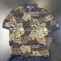 00s vintage Hawaiian polo shirt Y2K 総柄 Sのサムネイル
