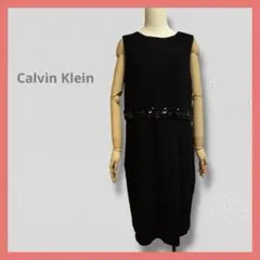 カルバンクライン ノースリーブ ひざ丈ワンピース 黒 ニット