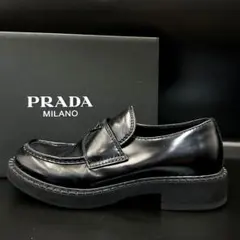 【美品】プラダ ローファー チョコレート三角ロゴ メンズ 革靴 黒 26cm相当