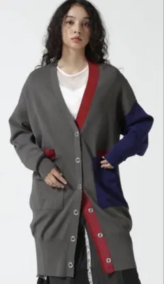 UN3D. アンスリード オーバーサイズ 配色ロングカーディガン バイカラー