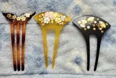 かんざし3点セット【撫子•ハイビスカス•鼓と舞扇】