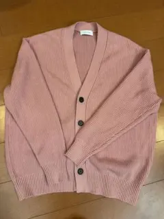 ADAM ET ROPEリブ編みピンクVネックカーディガン