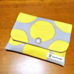 ハンドメイド　ポケットティッシュケース ＊にじみ水玉グレー×イエロー＊