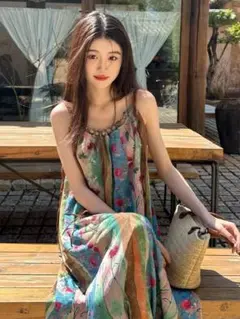 春夏お出かけに花柄ロングワンピース女子会デートに最適