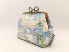 ユキエモン新柄＊アニバーサリーパッチワーク＊ネイビー がま口 ハンドメイド ユキエモン＊アニバーサリーパッチワーク＊ブルー／がま口