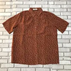 レトロ【BARDAUS】シャツ 総柄オレンジ 半袖 Ｍ ポリエステル 日本製