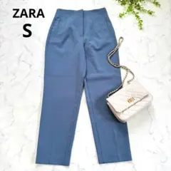ZARA ザラ◆ハイウエスト テーパードパンツ スラックス(S)ブルー