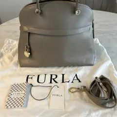 希少カラー FURLA パイパードーム M 2WAY ハンドバッグ アイスブルー