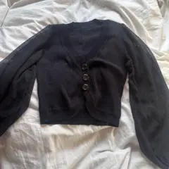 【即日発送】黒 シースルー袖 クロップドカーディガン Mサイズ