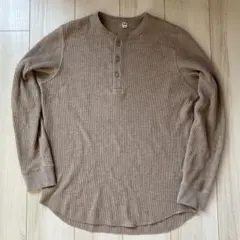 ユニクロ UNIQLO ワッフルヘンリーネックTシャツ 長袖 ベージュBEIGE