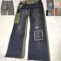【Y2K 再構築】 291295＝HOMME フレア デニム カーゴ パンツ 2