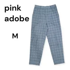 pink adobe チェック柄スラックスパンツ M グレー