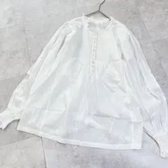 メデジュウキュウ 白シャツ ブラウス 綿100 Lサイズ ピンタック フリル袖のサムネイル