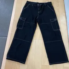 新品 カーゴ黒パンツブラック大きめシルエットだぼっと感XL3L大きいサイズワイド